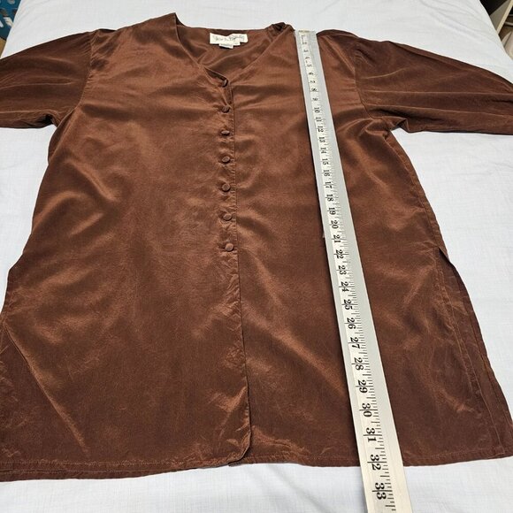 Diane Von Furstenberg Button Up Brown Satin Silk Top Blouse Shirt Women Size L - Picture 10 of 13